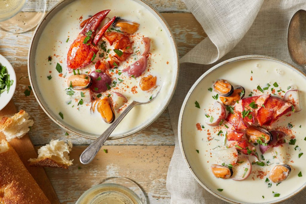 PEI Lobster and Mussel Chowder with Baby Red Potatoes