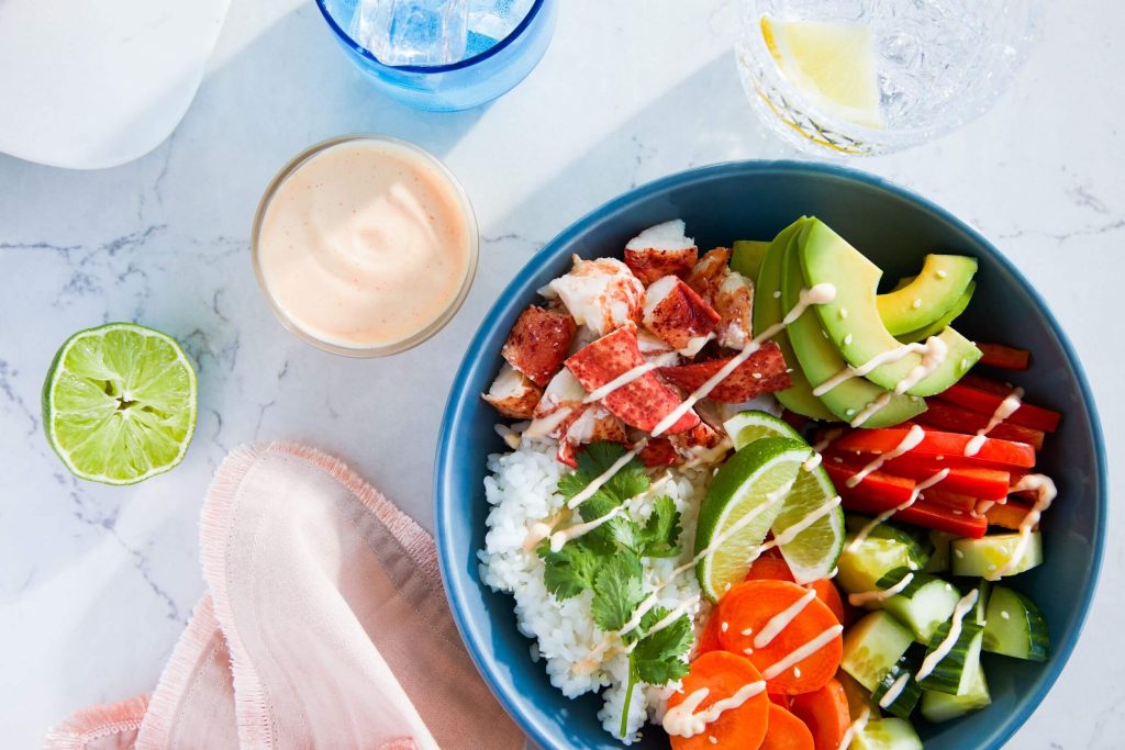 PEI Lobster Rice Bowl with Avocado and Sriracha-Lime Mayonnaise