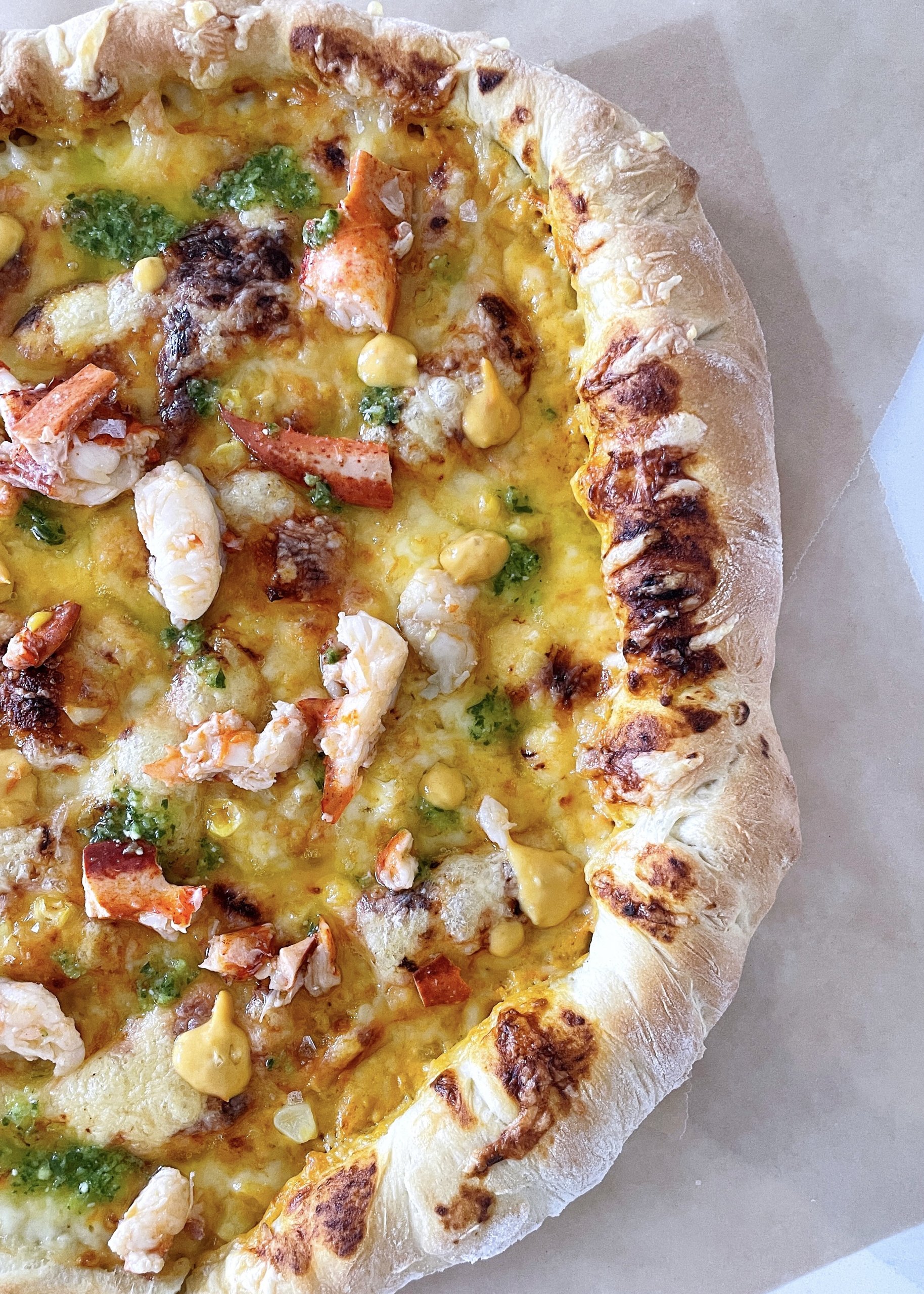 Lobster & Corn Pizza with Creamy Tomato Sauce